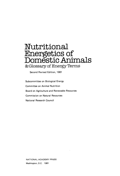  Nutritional Energetics of Domestic Animals and Glossary of Energy Terms
